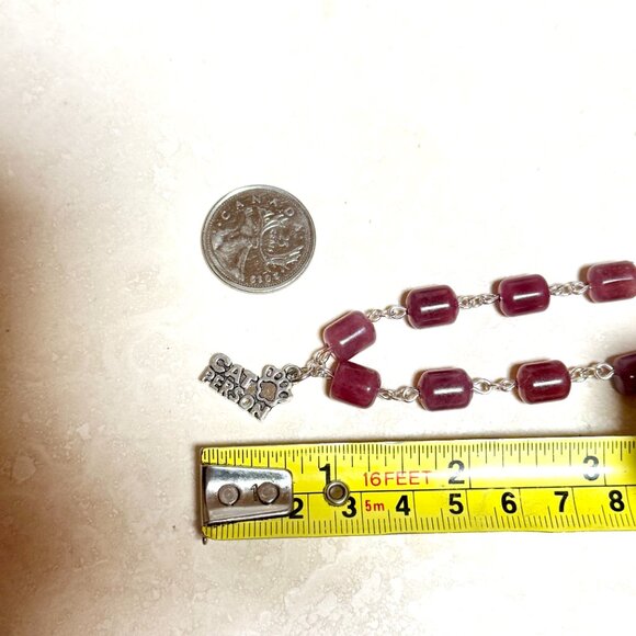 Genuine Magenta Chalcedony Short Necklace, Gemstone & Cat Person Paw Print Charm - Picture 13 of 14